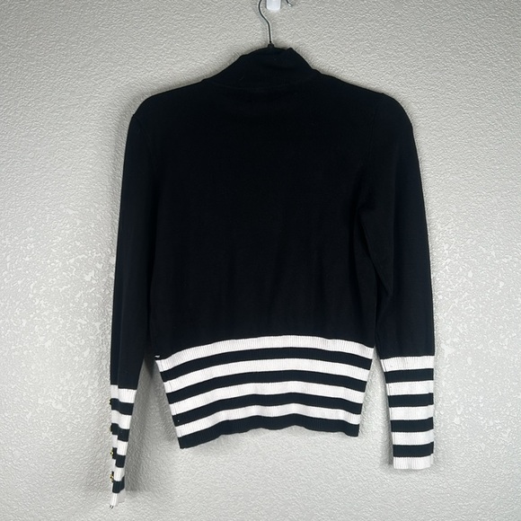 Joseph A. Black & White Striped Ribbed Mock Neck Long Sleeve Sweater Size M - Picture 4 of 6